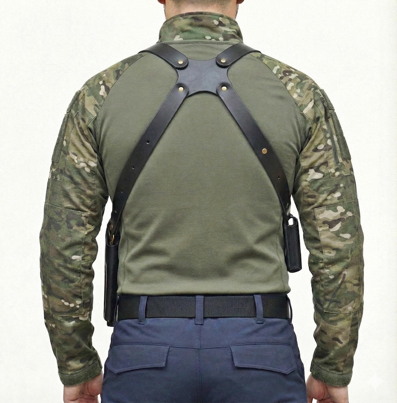 Leather Shoulder Holster Fits Ruger Security 9mm, P85, SR9, SR9C, LC9 - Double Magazine Pouch image 4