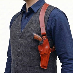 Leder Schulterholster passend für Ruger SP100, SP101 357 Mag - Vertikale Körperhaltung Bild 2