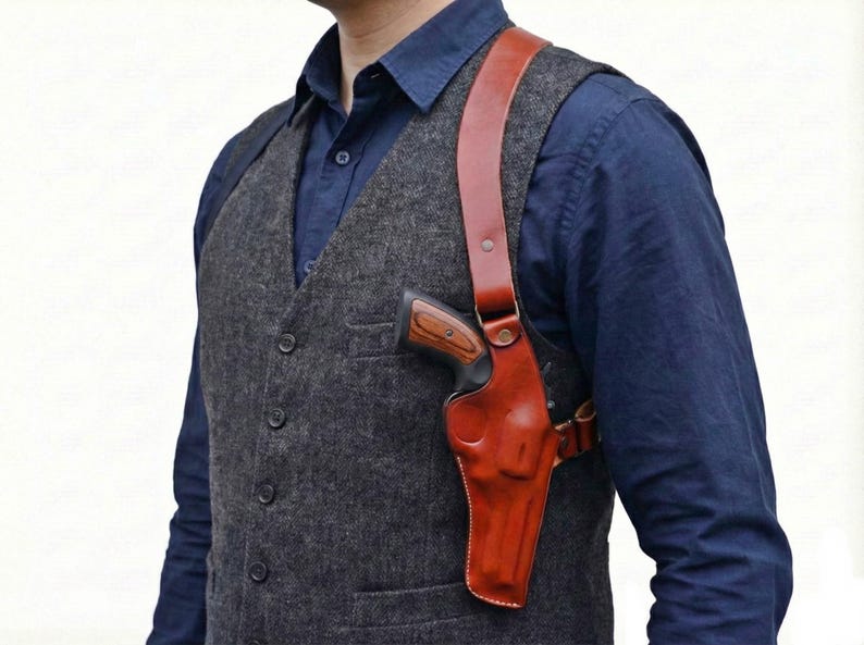 Leder Schulterholster passend für Ruger SP100, SP101 357 Mag - Vertikale Körperhaltung Bild 2