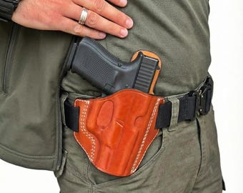 Fondina sportiva in pelle adatta per Ruger Security 9 mm, P85, SR9, SR9C, LC9 - OWB Belt