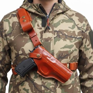 Leather Chest Holster Fits Beretta 92FS, F92, 92X, 96, M9, -| Genuine Leather | Thumb Break | Beretta Shoulder Holster