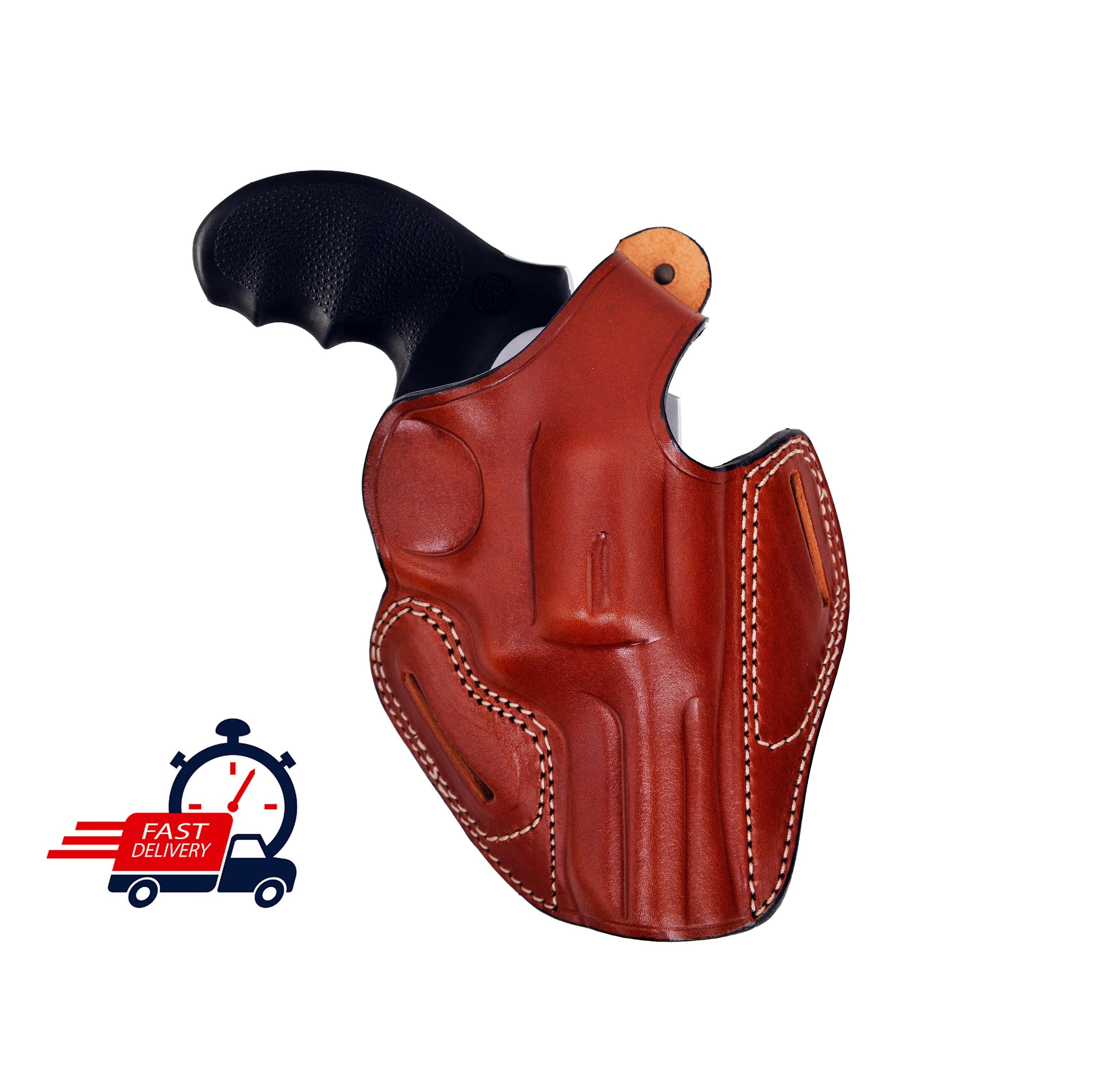  Cardini Leather - OWB Leather Holster for S&W J Frame, for  Ruger LCR and SP101, and Other 38 Special Snub Nose Revolvers up to 2.25  Barrel (Black, 642 (Left Hand