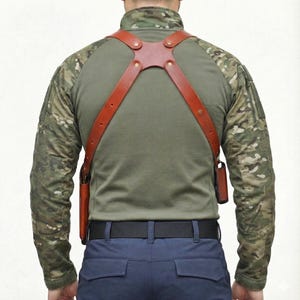 Leather Shoulder Holster Fits Ruger Security 9mm, P85, SR9, SR9C, LC9 - Double Magazine Pouch image 3