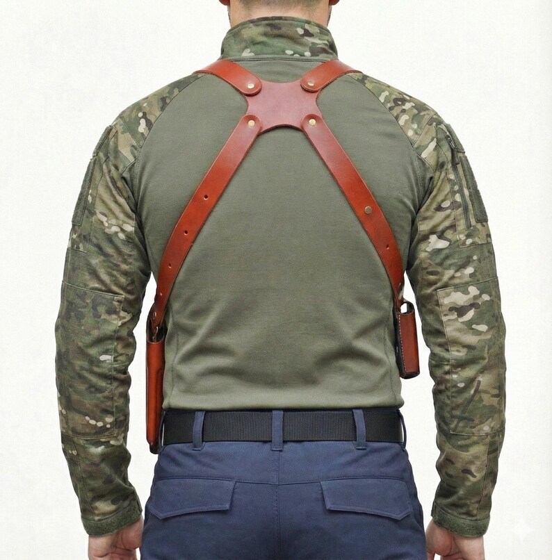 Leather Shoulder Holster Fits Ruger Security 9mm, P85, SR9, SR9C, LC9 - Double Magazine Pouch image 3