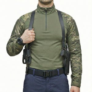 Leather Shoulder Holster Fits Ruger Security 9mm, P85, SR9, SR9C, LC9 - Double Magazine Pouch image 2