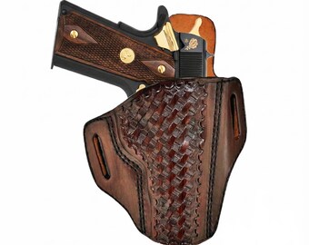 Handmade Leather OWB Holster: Basket Weave, Taurus G2S/G2C/G3C