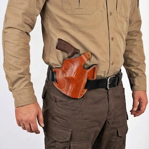 Echt leren holster voor S&W Model 686, 60, 66, 10, 19 - 3 sleuven riemlussen