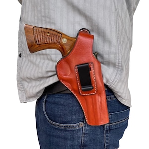 OWB/IWB Leather Belt Holster Fits Ruger GP100, SP101, 357 Magnum