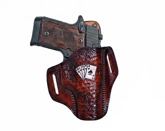 レザーホルスター：Sig Sauer P226、P229、P320用バスケットパターン