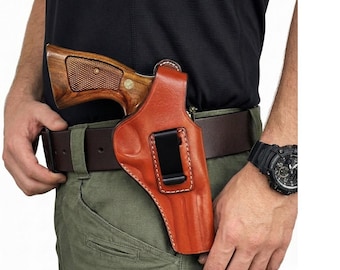 OWB/IWB Leather Belt Holster Fits Taurus 856 Defender or Taurus Model 605, 357 Magnum
