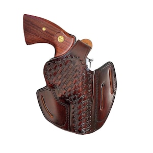 Handmade Leather Belt Holster: Taurus Judge 45 Colt, Basket Weave