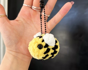 Crochet bee keychain/car mirror accessory