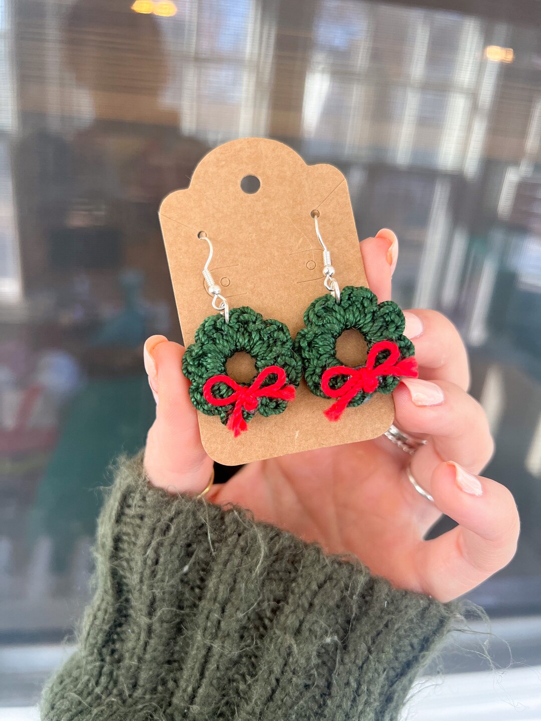 Crochet Christmas Wreath Earrings Etsy