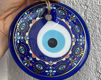 Stained Glass Wall Hanging Evil Eye, Colorful Wall Decor Turkish Nazar, Round Wall Hanging Decor, Blue Evil Eye Charm, Protective Talisman