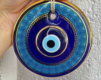 Blue Evil Eye Hanging Amulet, Glass Evil Eye Decor, Protection For Home, Round Evil Eye Wall Hanging Decor, Blue Evil Eye Charm