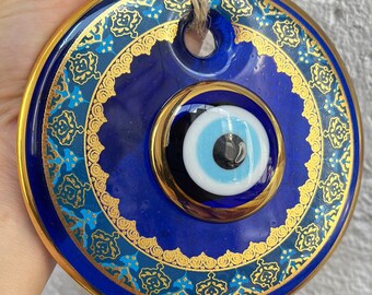 Amulet for Home Stain Glass Evil Eye, Round Evil Eye Wall Hanging Decor, Turkish Evil Eye, Blue Evil Eye Charm, Protective Talisman
