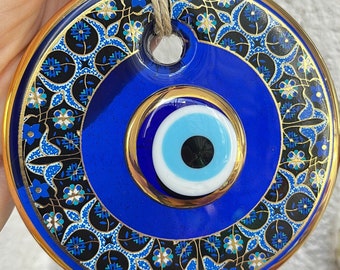 New Trend Stain Glass Turkish Evil Eye, Protection For Home, Round Evil Eye Wall Hanging Decor,  Blue Evil Eye Charm, Good Luck Amulet