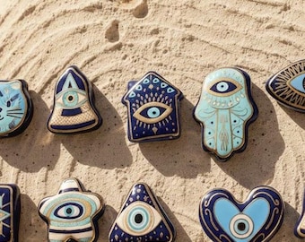 Evil Eye Magnet Set, Nazar Boncuk Fridge Magnets, Handmade Protection Symbols, Kitchen Decor, Housewarming Gift
