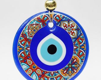 Mosaic Glass Evil Eye Amulet - Colorful Wall Hanging, Protective Talisman