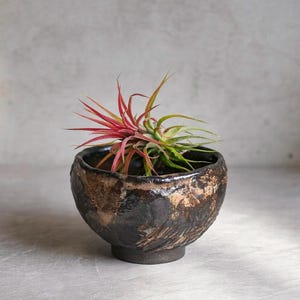 Könnte beinhalten: Ein Set aus drei Keramikbechern mit gesprenkelter, matter Oberfläche. Die Becher sind in Creme-, Hellbraun- und Dunkelbrauntönen gehalten. Jeder Becher hat ein schlichtes, minimalistisches Design.