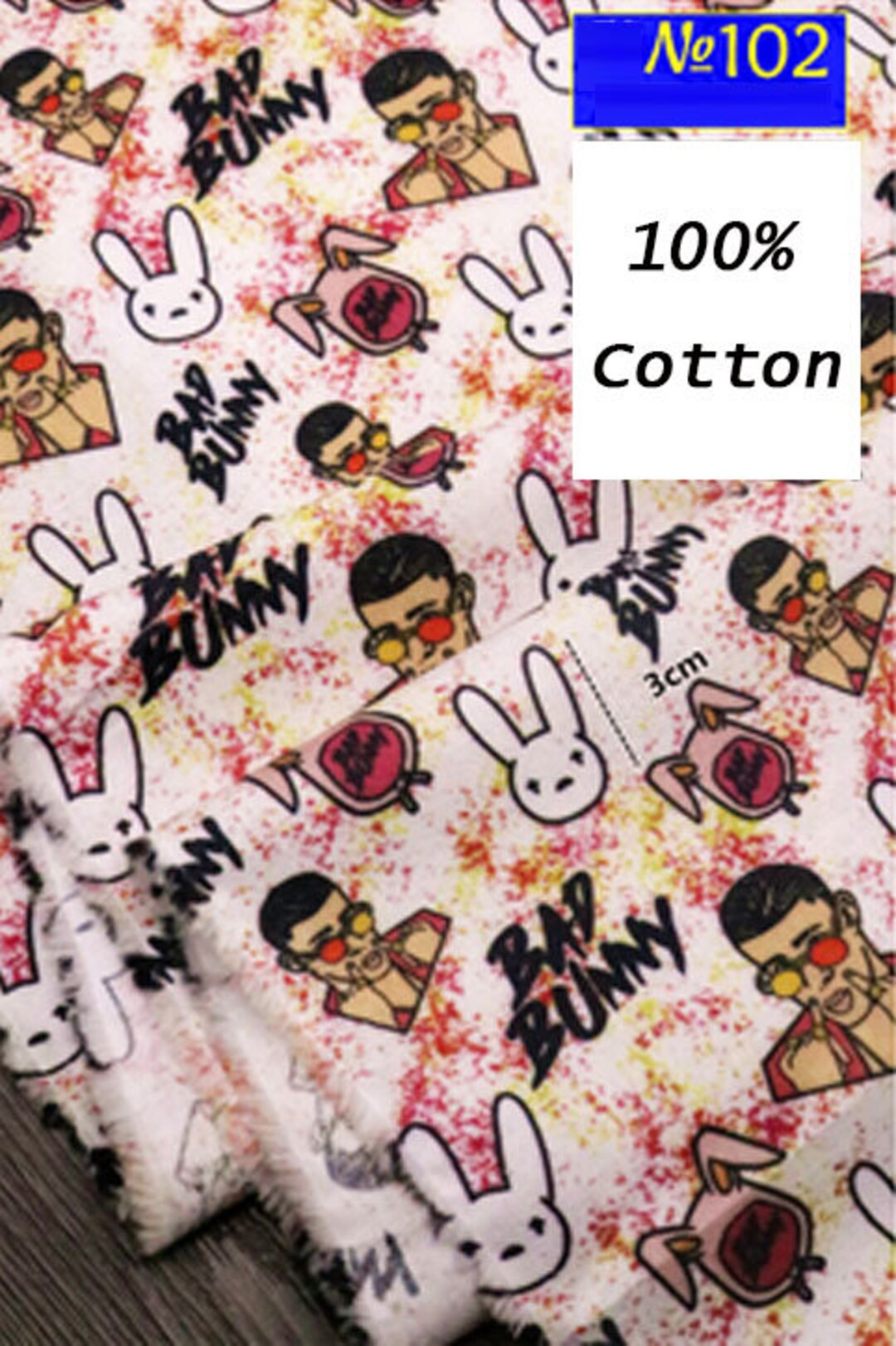 Bad Bunny Fabric Cartoon Bunny Fabric Cotton Fabric by the Etsy