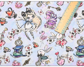 Alice in Wonderland Fabric The Cheshire Cat Fabric Cartoon Fabric Cotton Fabric By The Half Yard