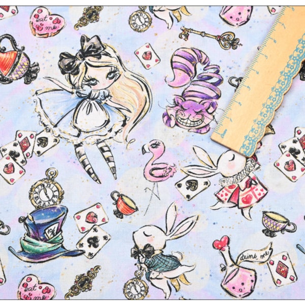 Alice in Wonderland Fabric The Cheshire Cat Fabric Cartoon Fabric Cotton Fabric By The 45cm