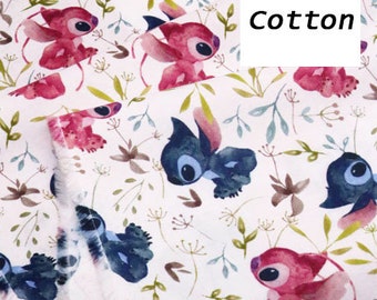 Stitch and Angel Fabric Stitch Fabric Blue Koala Fabric Cartoon Fabric Cotton Fabric By The Half Yard