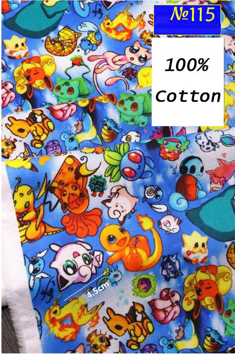 Pokemon Pikachu Fabric Pocket Monster Fabric Cartoon Fabric Cotton ...
