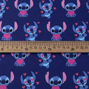 Stitch with Hearts Fabric Blue Koala Cartoon Fabric Cotton Fabric By The Half Meter