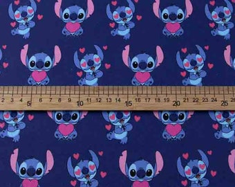 Stitch with Hearts Fabric Blue Koala Cartoon Fabric Cotton Fabric By The Half Meter