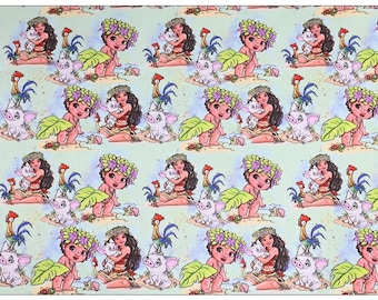 Tessuto Moana Heihei e Pua Cartoon Cotton (al metro e mezzo)
