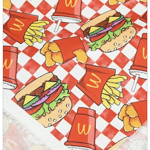 Tkanina Fast Food Tkanina Frytki Tkanina Burger Tkanina Cartoon Tkanina Bawełniana Przez 45 cm