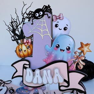 Adorno de fantasma para el primer cumpleaños, temática de fiesta espeluznante y tierna, cumpleaños de Halloween en tonos pastel