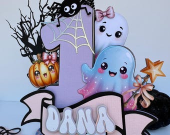 Ghost First Birthday Topper, Spooky Cute Party Theme, Pastel Halloween Birthday