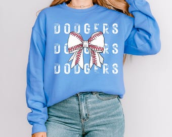 Los Angeles Dodgers  Baseball Bow Crewneck Sweatshirt | Team Sports Fan Apparel