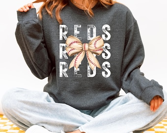 Cincinnati Reds Baseball Bow sweatshirt | Reds Crewneck Womens
