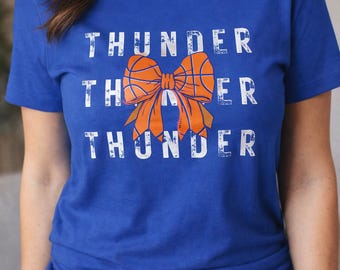 OKC Thunder Basketball Bow Graphic Tee, Distressed Team Spirit Shirt