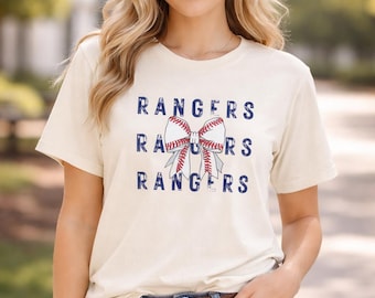Rangers Baseball Bow T-Shirt, Distressed Team Spirit Tee