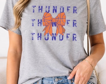 OKC Thunder Basketball Bow Graphic Tee, Distressed Vintage Game Day Shirt