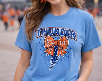 Oklahoma City Thunder Basketball Bow Tee, OKC Game Day Shirt, Thunder Up Apparel