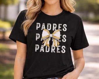 San Diego Padres Baseball Bow Shirt, Distressed Game Day Tee, Women’s Sports Apparel