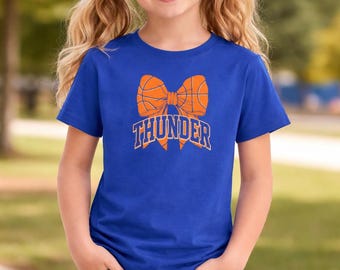 Kids OKC Thunder Basketball Bow Shirt, Oklahoma City Thunder Youth Game Day Tee