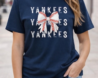 New York Yankees Baseball Lace Bow T-Shirt, Game Day Apparel