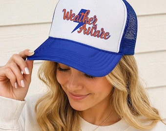 Weather Aware Trucker Hat | Blue Orange Lightning Bolt Cap | Storm Lover Meteorology Gift
