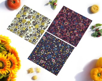 3 Pack Handmade Beeswax Food Wrap 3 Medium, floral botanical eco-friendly beeswax organic reusable compostable gift zero waste local