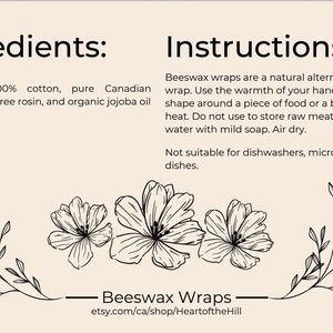 2 Pack Handmade Beeswax Food Wrap 2 Medium, floral botanical eco-friendly beeswax organic reusable compostable gift zero waste local image 8