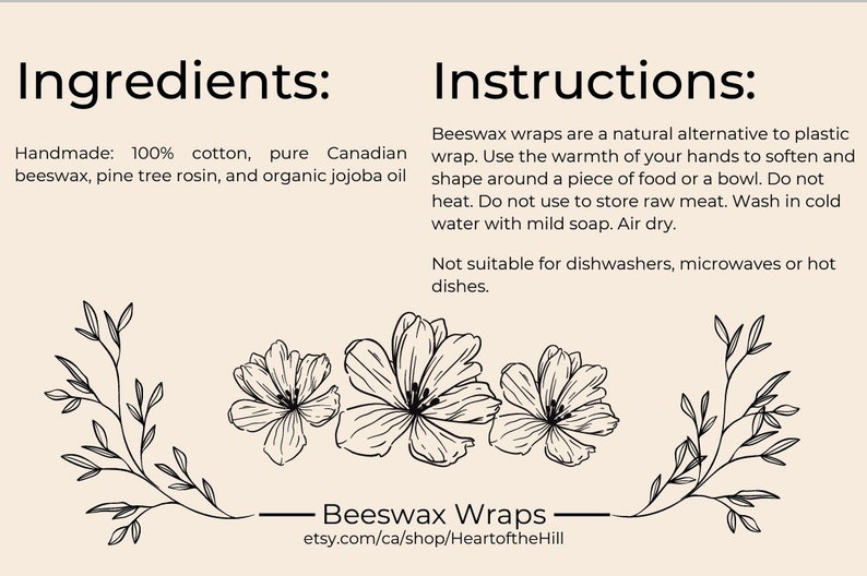 2 Pack Handmade Beeswax Food Wrap 2 Medium, floral botanical eco-friendly beeswax organic reusable compostable gift zero waste local image 8