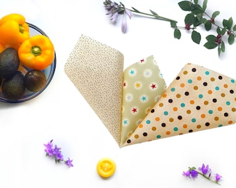 3 Pack Handmade Beeswax Food Wrap 1 Large 1Medium 1 Small floral botanical ecofriendly beeswax organic reusable compostable gift zero waste