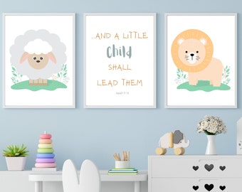 Lion and Lamb Digital Art Print - Spiritual Kid's Wall Decor - Kinderkamer Wall Art - Baby Gift - Baby Room Decor - Kinderkamer